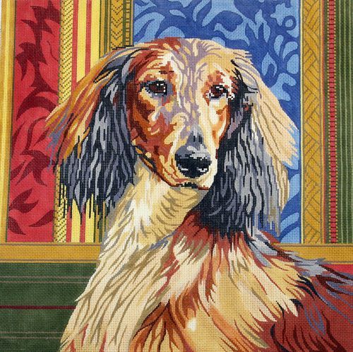 Barbara Russell Long-Haired Dachshund Dog Needlepoint Canvas