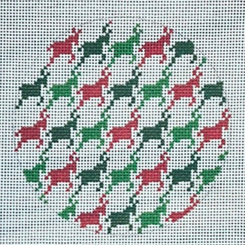 The Gingham Stitchery Kate Woodward Reindeer Tooth Round Needlepoint Canvas