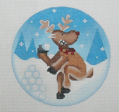 Pepperberry Designs Snowball Throwing Reindeer Needlepoint Canvas