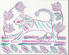 Kate Dickerson Needlepoint Collections Jilly Walsh Indian Textile Inspired Tiger with Flowers and Leaves Needlepoint Canvas