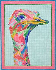 Kate Dickerson Needlepoint Collections Megan Carn Ostrich Pinks Greens Blues and Golden Yellows Needlepoint Canvas