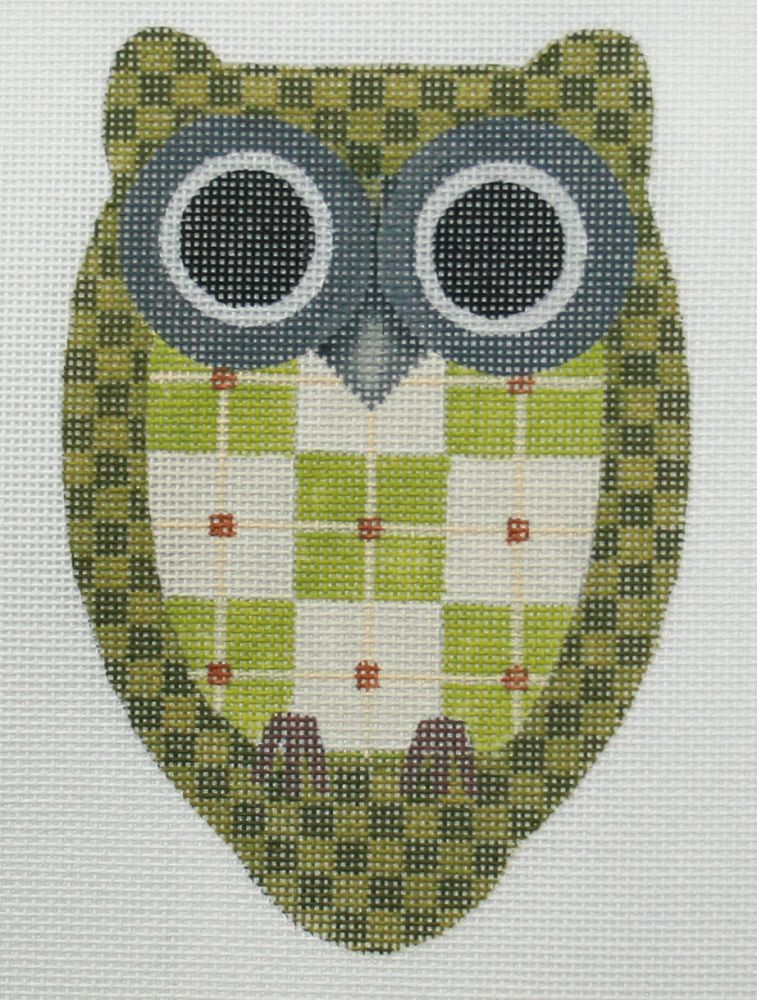 Melissa Shirley Designs Green Check - Tweedy Owl Needlepoint Canvas