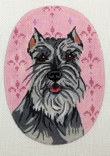 Barbara Russell Schnauzer Dog Oval Needlepoint Canvas