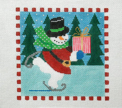 Rebecca Wood Designs Skating Snowman Needlepoint Canvas