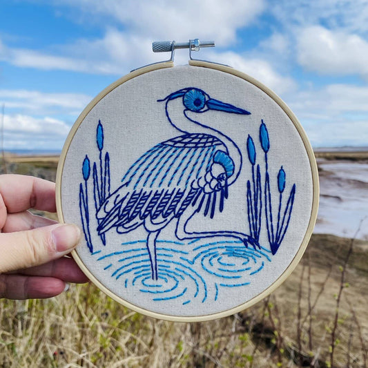 Hook Line and Tinker Blue Heron Embroidery Kit