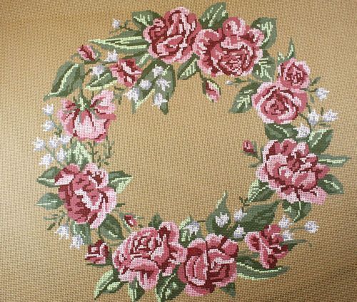 Barbara Russell Wreath of Roses Needlepoint Canvas