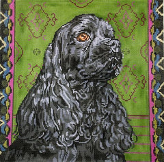 Barbara Russell Black Cocker Spaniel Dog Needlepoint Canvas