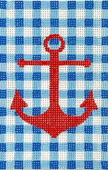 Kate Dickerson Needlepoint Collections Passport Cover Insert Red Anchor on Blue Gingham Needlepoint Canvas