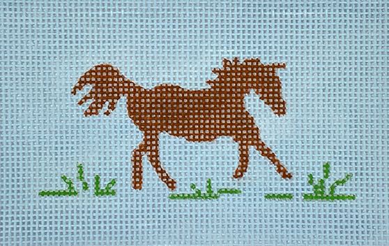 Kate Dickerson Needlepoint Collections Passport Cover Insert Trotting Horse Brown on Sky with Grass Green Needlepoint Canvas