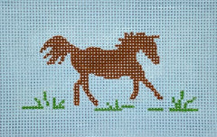 Kate Dickerson Needlepoint Collections Passport Cover Insert Trotting Horse Brown on Sky with Grass Green Needlepoint Canvas