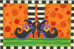 Kate Dickerson Needlepoint Collections Sally Eckman Roberts Witchs Feet with Black and White Striped Border on Orange Needlepoint Canvas