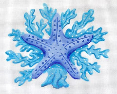 Kate Dickerson Needlepoint Collections Starfish with Coral In Blues Needlepoint Canvas