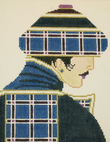 Barbara Russell Blue Plaid Fashion Needlepoint Canvas