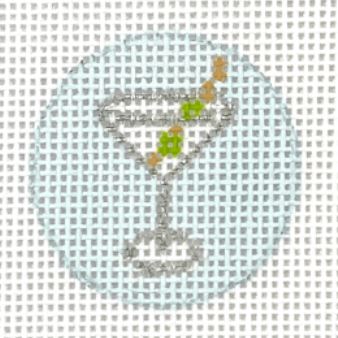 Kate Dickerson Needlepoint Collections Planet Earth Key Ring Insert Martini Glass with Olives Softest Blue Needlepoint Canvas