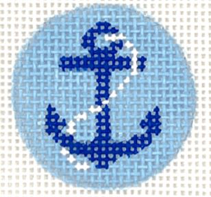 Kate Dickerson Needlepoint Collections Planet Earth Key Ring Insert Anchor with Rope Blue and White on Sky Needlepoint Canvas