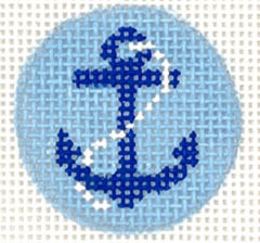 Kate Dickerson Needlepoint Collections Planet Earth Key Ring Insert Anchor with Rope Blue and White on Sky Needlepoint Canvas