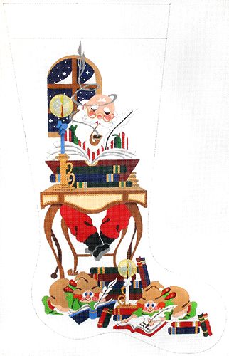 Strictly Christmas Santa with Books Stocking Needlepoint Canvas