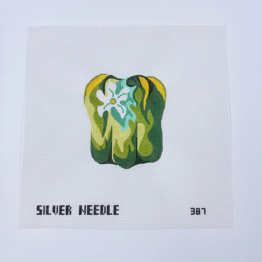 Silver Needle Green Pepper Ornament Needlepoint Canvas