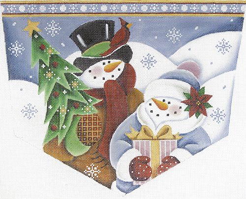 Rebecca Wood Designs Snowman Couple Stocking Cuff Needlepoint Canvas - 13M