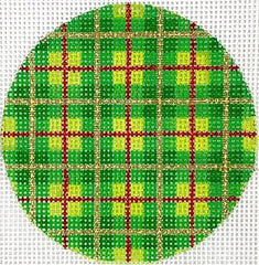 Kate Dickerson Needlepoint Collections Bright Disk Letter Christmas Plaid–Green and Lime Gingham with Red Gold Lines Specify Letter Or Blank Needlepoint Canvas