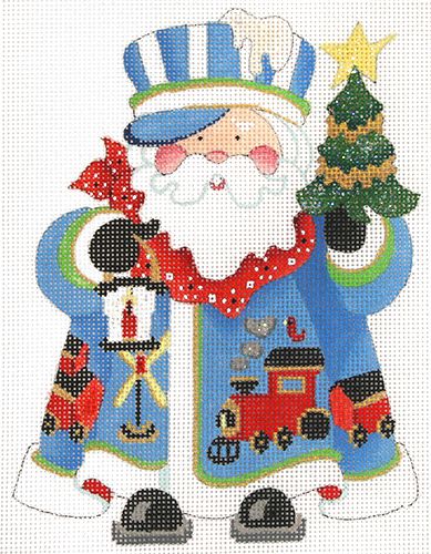 Strictly Christmas Blue Conductor with Lantern Squatty Santa Needlepoint Canvas