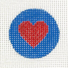Kate Dickerson Needlepoint Collections Planet Earth Key Ring Insert Heart Sparkly Red on Bright Blue Needlepoint Canvas