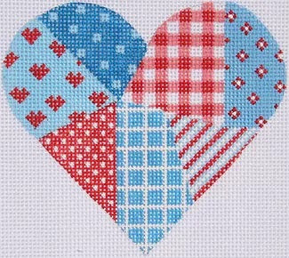 Kate Dickerson Needlepoint Collections Mini Heart Patchwork Red White and Blue Needlepoint Canvas