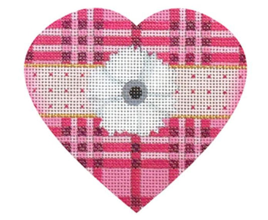 Melissa Shirley Designs Plaid Heart white flower Needlepoint Canvas