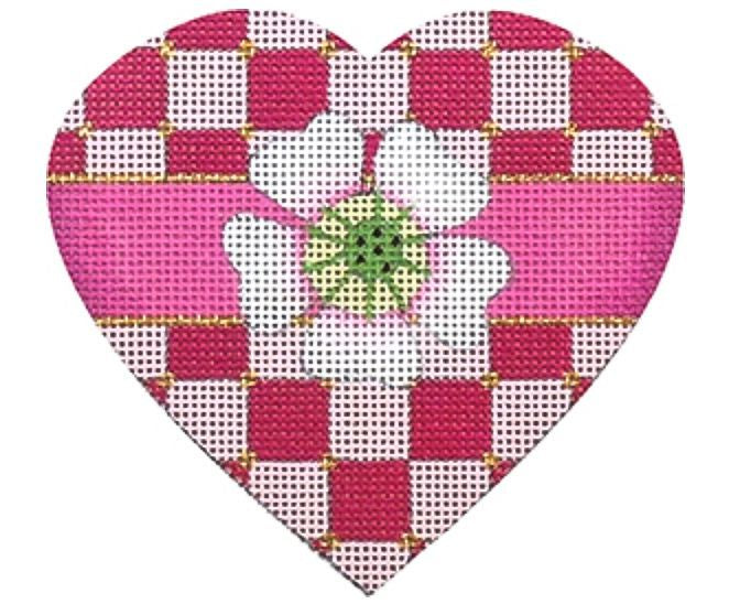 Melissa Shirley Designs Checkerboard Heart pink white Needlepoint Canvas