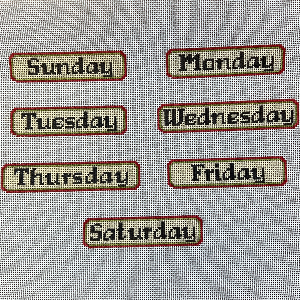 The Gingham Stitchery Kirkland Design Studios Pink Green Perpetual Calendar Days Needlepoint Canvas