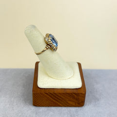 Vintage Retro Lab Aquamarine and 14k Gold Ring