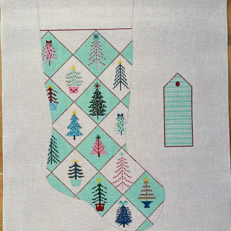 The Gingham Stitchery Amelia Bond Designs Candy Quilting Trees Stocking And Tag Needlepoint Canvas