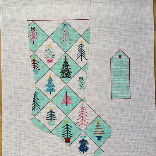 The Gingham Stitchery Amelia Bond Designs Candy Quilting Trees Stocking And Tag Needlepoint Canvas