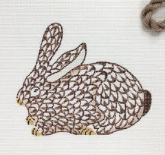 Kate Dickerson Needlepoint Collections Mini Herend-Style Crouching Bunny - Brown with Gold Needlepoint Canvas