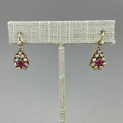 Antique Civil War Era Diamond and Ruby Pear Drop Earring in 14k Gold