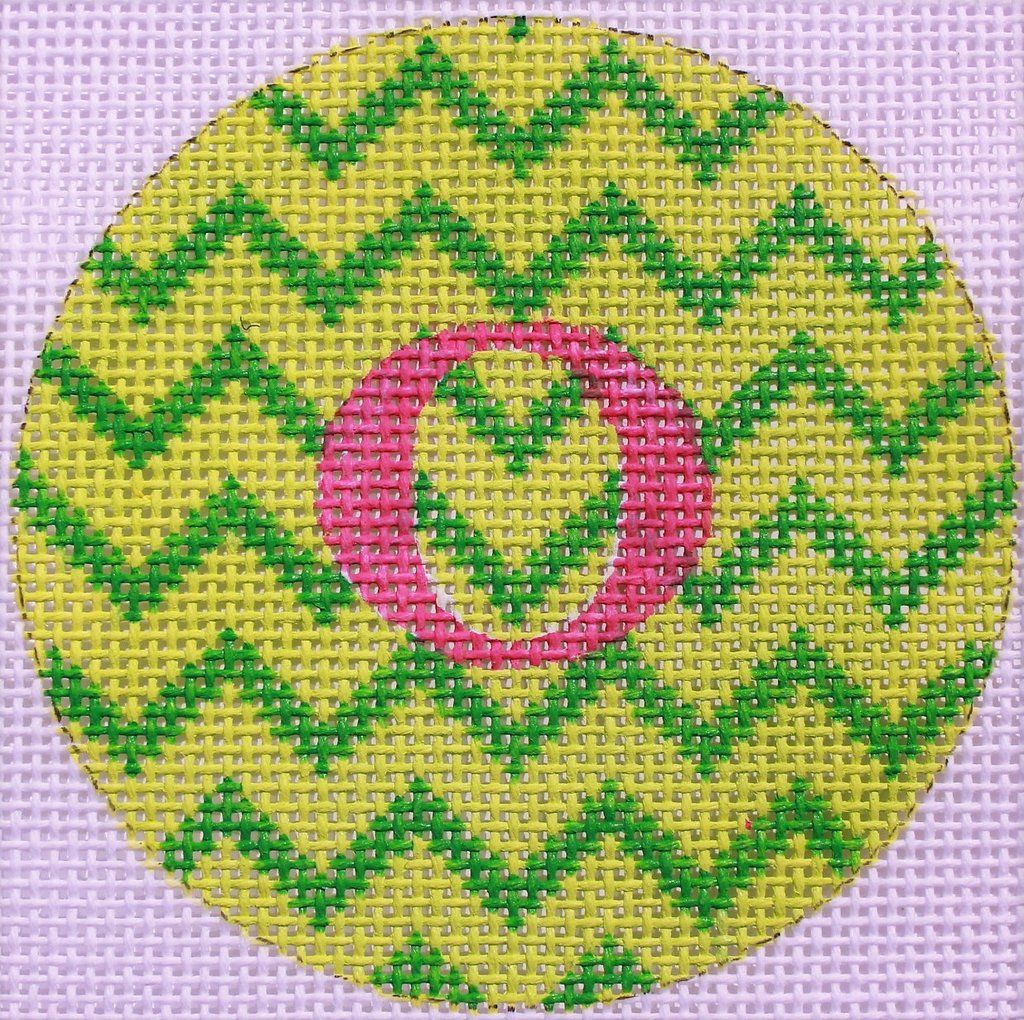 Kate Dickerson Needlepoint Collections Bright Disk Letter Lime and Kelly Green Zigzag Hot Pink Letter Specify Letter Or Blank Needlepoint Canvas