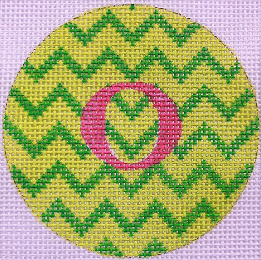 Kate Dickerson Needlepoint Collections Bright Disk Letter Lime and Kelly Green Zigzag Hot Pink Letter Specify Letter Or Blank Needlepoint Canvas