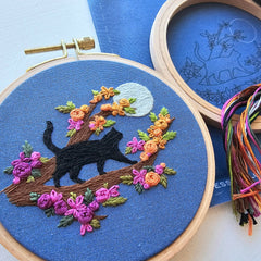 Jessica Long Embroidery Mini Black Cat & Full Moon Embroidery Kit