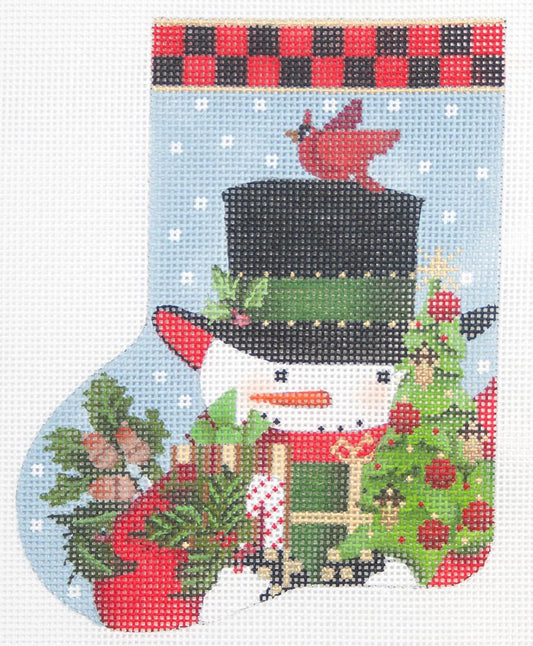 Melissa Shirley Designs Acorn Snowman Mini Stocking Needlepoint Canvas