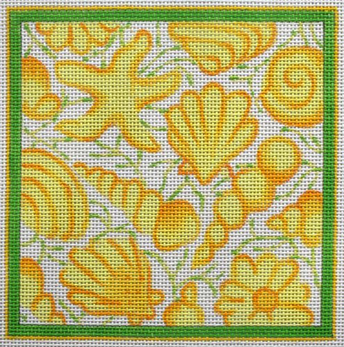 Kate Dickerson Needlepoint Collections Lilly Letter - Shells - Yellows & Greens Needlepoint Canvas