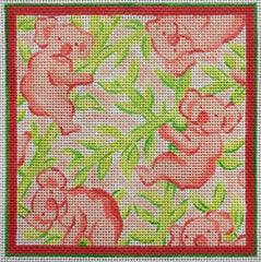 Kate Dickerson Needlepoint Collections Lilly Letter - Koala Bears In Bamboo - Corals & Greens Needlepoint Canvas