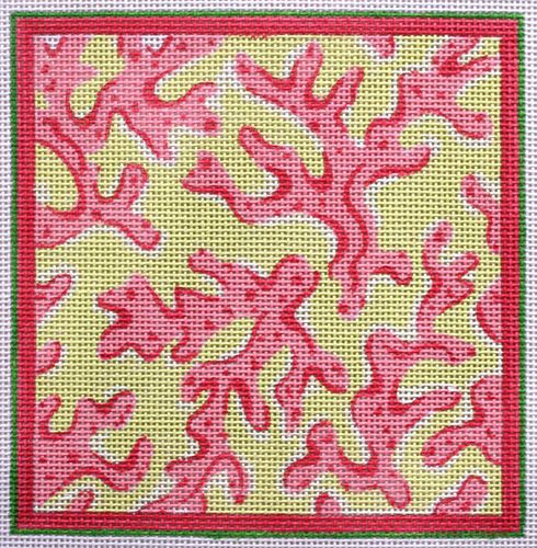 Kate Dickerson Needlepoint Collections Lilly Letter - Sea Coral - Pinks on Greens Needlepoint Canvas