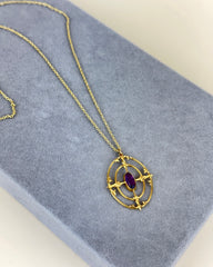 Antique Gold Filled Amethyst Target Pendant Necklace