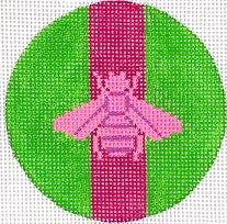 Kate Dickerson Needlepoint Collections Heart Mini with Clear Dome and Confetti Blue Ribbon Monogram Needlepoint Canvas