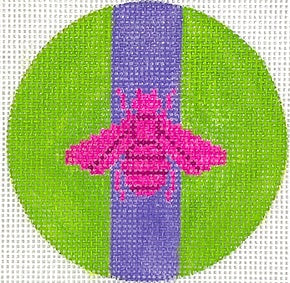 Kate Dickerson Needlepoint Collections Heart Mini with Clear Dome and Confetti Pink Ribbon Monogram Needlepoint Canvas