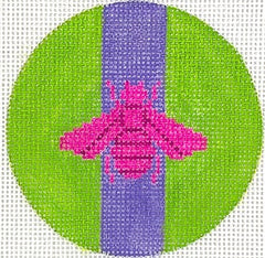 Kate Dickerson Needlepoint Collections Heart Mini with Clear Dome and Confetti Pink Ribbon Monogram Needlepoint Canvas