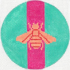 Kate Dickerson Needlepoint Collections Heart Mini with Clear Dome and Confetti Lime Ribbon Monogram Needlepoint Canvas