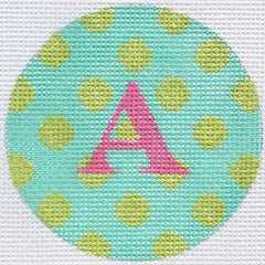 Kate Dickerson Needlepoint Collections Bright Disk Letter Turquoise with Lime Polka Dots Fuchsia Letter Specify Letter Or Blank Needlepoint Canvas
