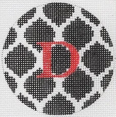 Kate Dickerson Needlepoint Collections Bright Disk Letter Black and White Quatrefoil Damask Red Letter Specify Letter Or Blank Needlepoint Canvas