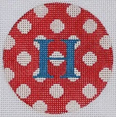 Kate Dickerson Needlepoint Collections Bright Disk Letter Red with White Polka Dots Marine Blue Letter Specify Letter Or Blank Needlepoint Canvas